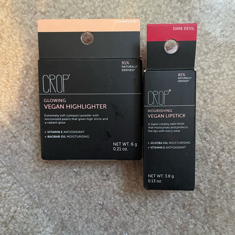 BNIB CROP Bundle Glowing Vegan Highlighter and Lipstick
